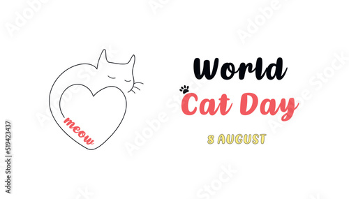 Postcard for the international cat day on August 8. Cat is sleeping. Illustration with celebration quote for clothe, print, banner, badge, poster, sticker. International Cat Day quote.
Domestic pets