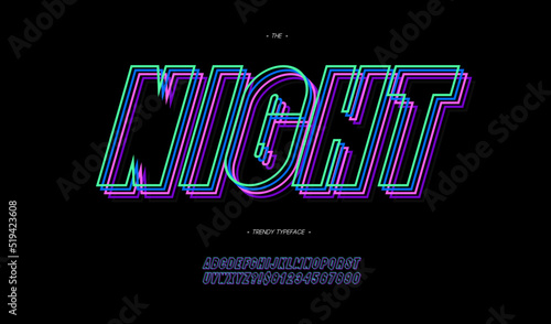 Vector night font 3d bold neon line style trendy typography for infographics, motion graphics, video, promotion, decoration, logotype, party poster, t shirt, book, animation, banner, game, printing