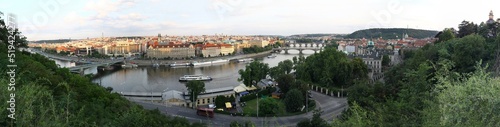 Prague city 2011 panoramic view taken from the Letna Park (north of the city) to the south, Vltava River and bridges on it and cityscape are visible afternoon summer