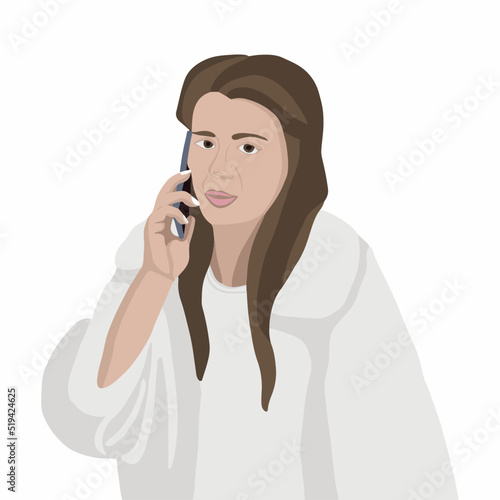 Vector illustration of a girl talking on a mobile phone.