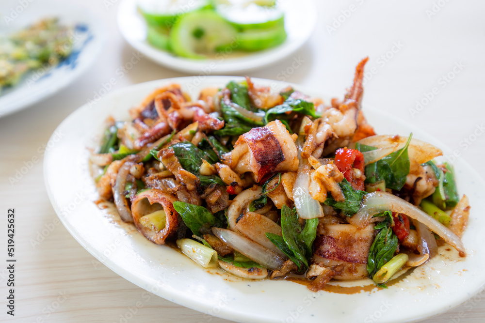 Penghu seafood fried squid with basil Penghu seafood fried squid with basil