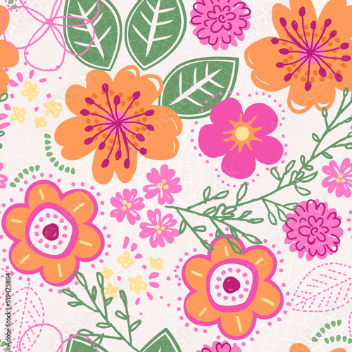 Tropical, retro, orange.. so cute. This vector pattern repeats blossoms seamlessly in a warm and trendy color pallet. 