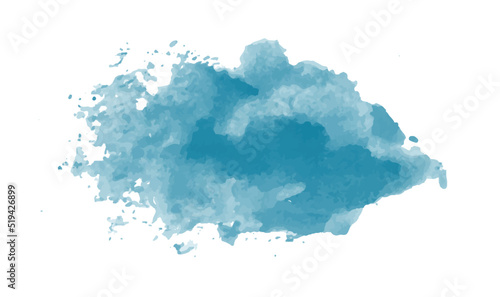 Abstract modern hand-painted design with watercolor blotch brushstroke of blue clouds, isolated on white background. vector used as decorative design card, banner, poster, cover, brochure, wall art.