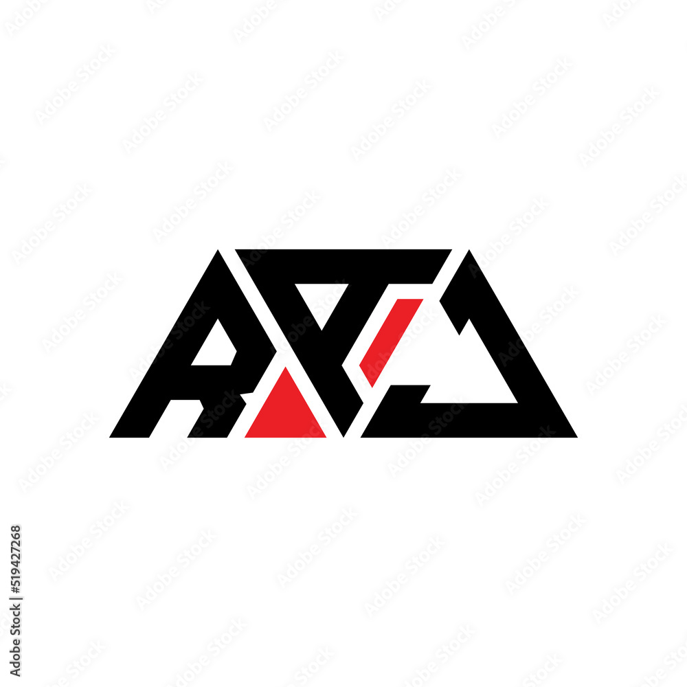 RAJ triangle letter logo design with triangle shape. RAJ triangle logo design monogram. RAJ triangle vector logo template with red color. RAJ triangular logo Simple, Elegant, and Luxurious Logo... - obrazy, fototapety, plakaty 