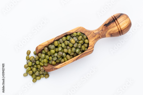 Mung bean, Vigna radiata seeds isolated on white background.