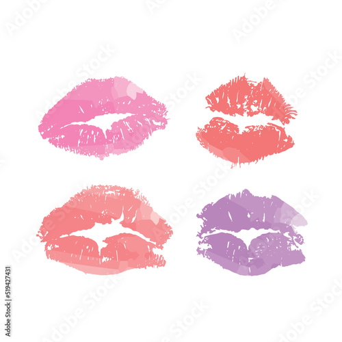 Drawn watercolor lips of different colors  kiss
