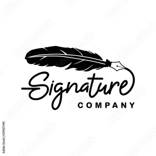 Handwriting Style Signature Typography With Vintage Feather Pencil Vector