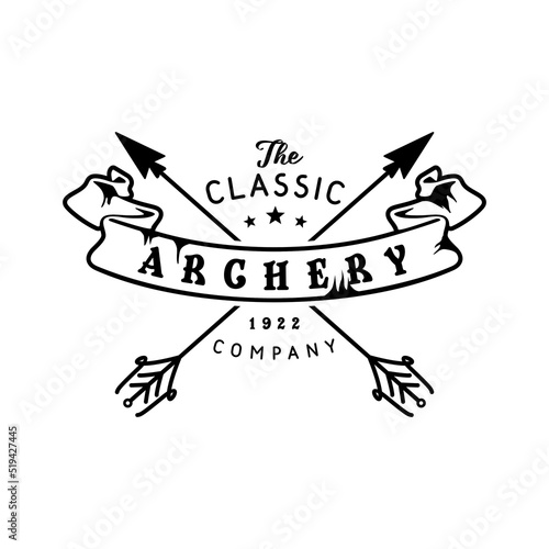 Crossed Arrows Archery Ribbon Retro Hipster Stamp desain logo