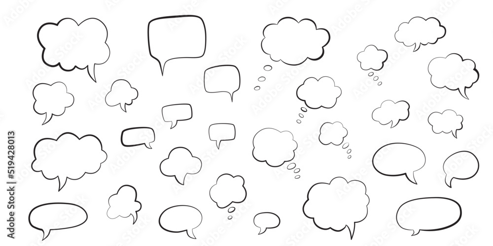 Speech bubble hand draw doodle set. Vector stock illustration isolated on white background for comic graphic book. Speech bubble hand draw doodle set. Vector stock illustration isolated on white background for comic graphic book.