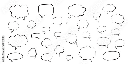 Speech bubble hand draw doodle set. Vector stock illustration isolated on white background for comic graphic book. 