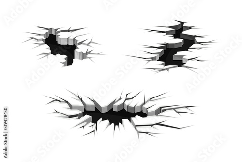 Earthquake Crack with Black Hole in Ground Surface and Destruction Split Vector Set