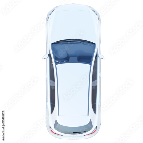 white modern new hatchback car top view for architectural and landscape planning designs.
