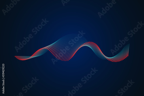 Sound wave illustration on a dark background. Abstract blue digital equalizer indicators. Voice graph meter or audio electronic tracks.Vector horizontal sonic vibration spectrum.