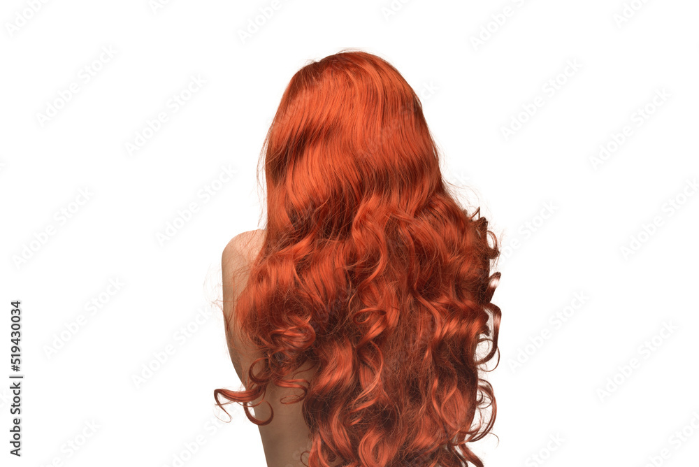 Naklejka premium Woman backside, beautiful woman with red curly hair isolated.