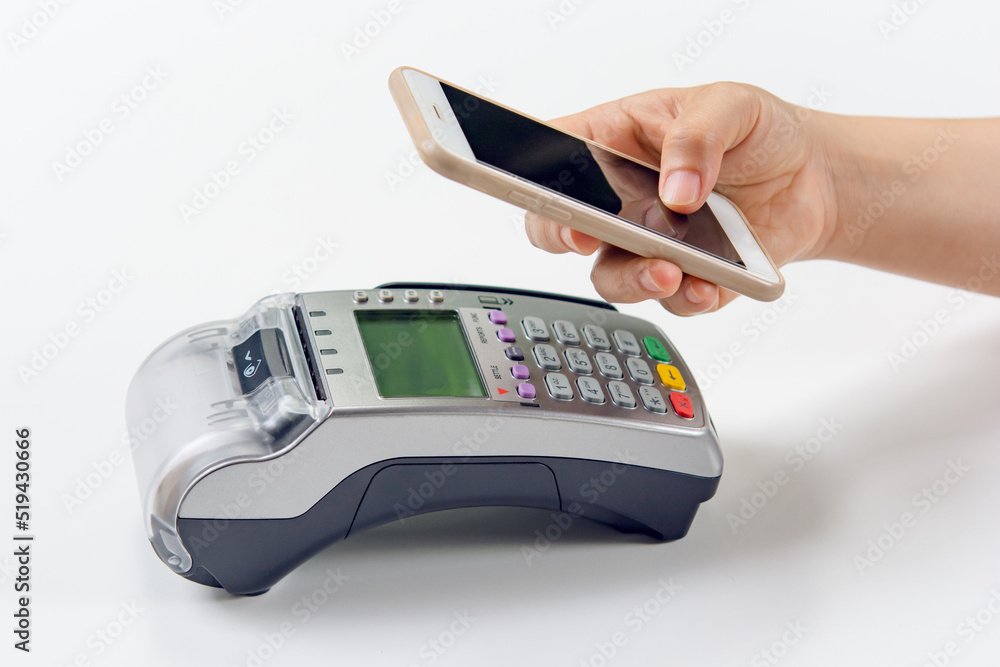 Contactless payment by smartphone. Payment with NFC technology Contactless payment by smartphone. Payment with NFC technology
