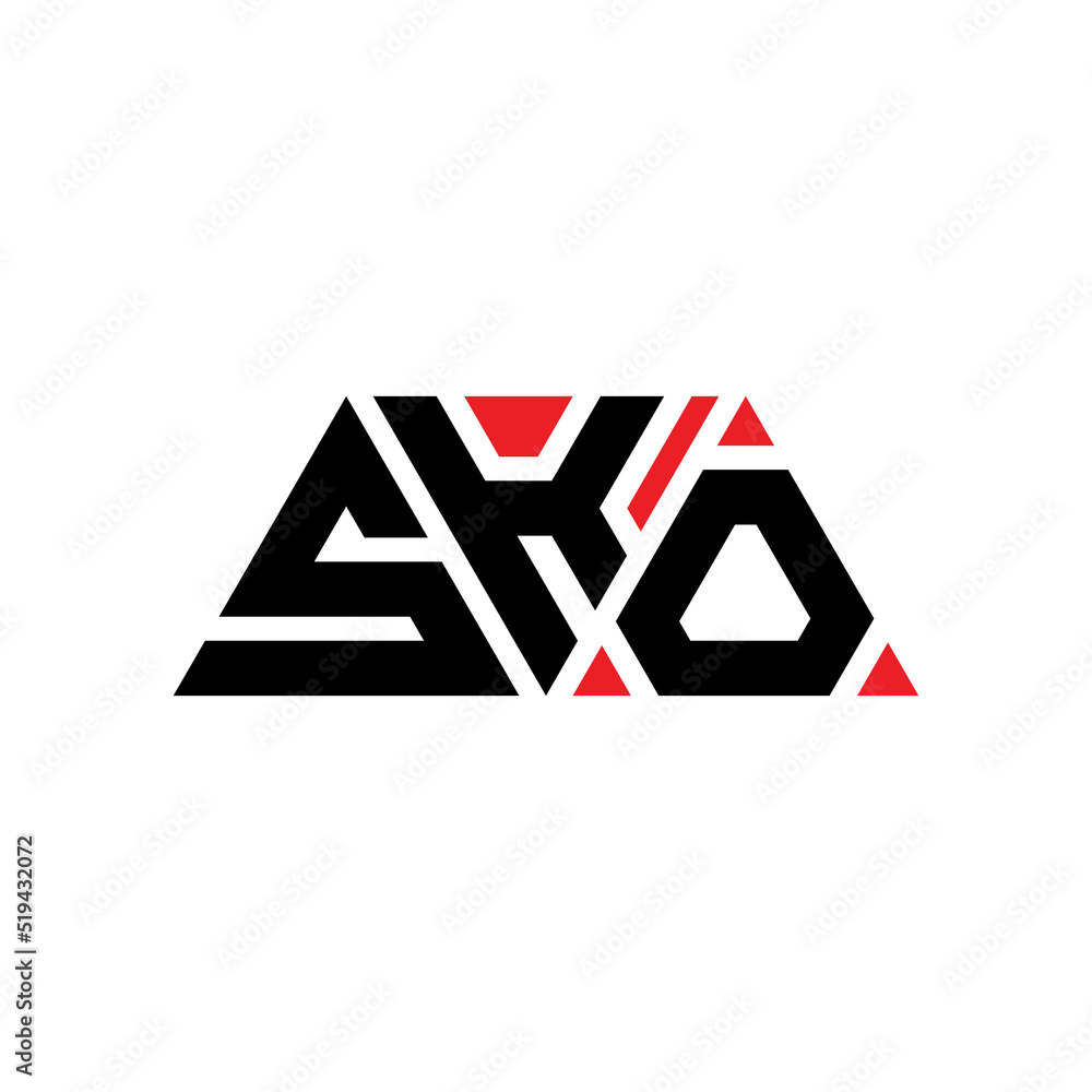 SKO triangle letter logo design with triangle shape. SKO triangle logo design monogram. SKO triangle vector logo template with red color. SKO triangular logo Simple, Elegant, and Luxurious Logo... - obrazy, fototapety, plakaty 