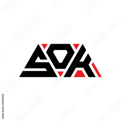 SOK triangle letter logo design with triangle shape. SOK triangle logo design monogram. SOK triangle vector logo template with red color. SOK triangular logo Simple, Elegant, and Luxurious Logo...
