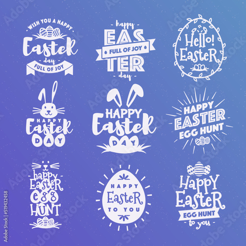 Vector happy easter emblem set typography white style isolated on background for greeting card text templates, label, badges, decoration, sale banner, party, poster, promotion, tag, decoration