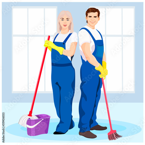 man and woman cleaning the room
