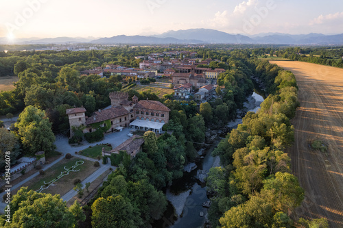 Aerial view of Marne Castle and villagescape, Filago, Bergamo, Italy photo