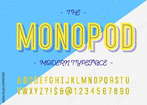 Monopod modern typeface trend typography for promotion, t shirt, animation, printing, decoration, video, poster, book. Cool font. Vector Illustration 10 eps