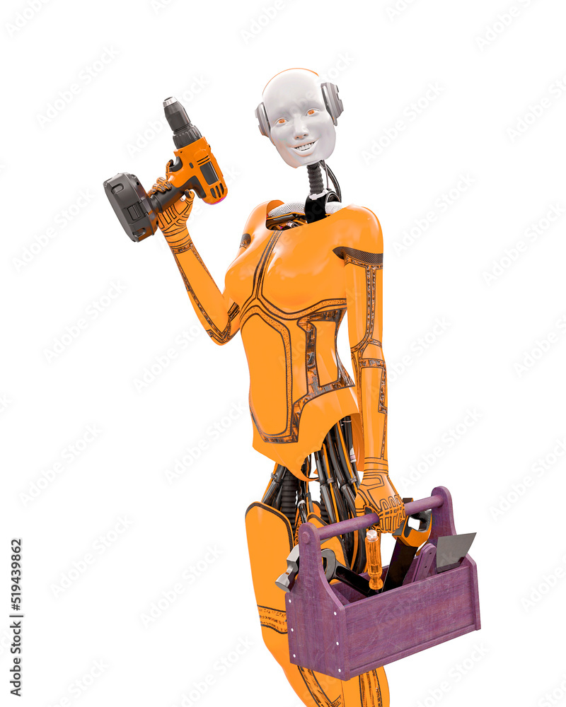 girl doing is holding a drill and a tool box Stock Illustration Adobe Stock