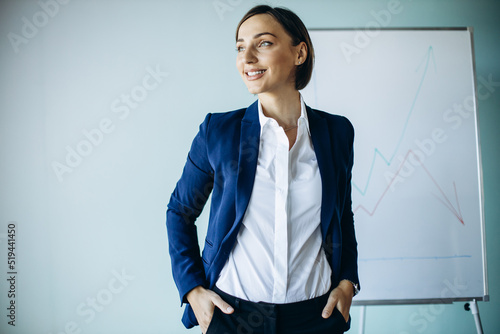 Business woman analyst standing by the white board at the office