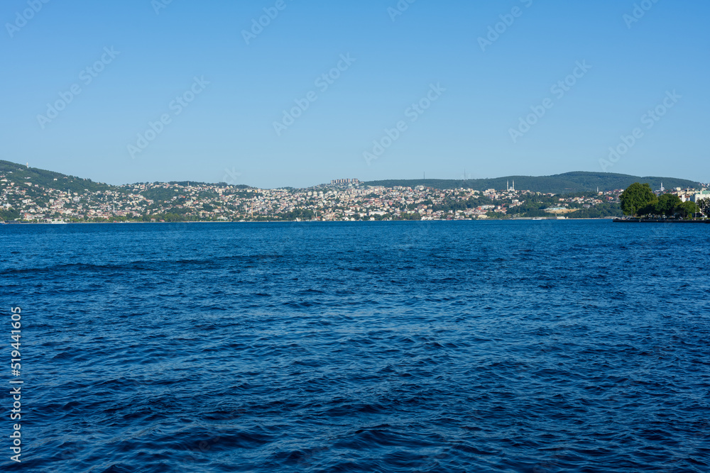 Front view of Beykoz district. The view of the Bosphorus from the Sariyer district.