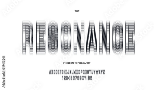 Vector resonance font line style for banner, infographics, motion graphic, party poster, book, music, t shirt, flyer, decoration, printing, industrial. Cool typeface. Trendy alphabet. 10 eps