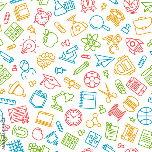 Pattern of welcome back to school with modern thin line icons school supplies on white background. Back To School Background. Back to school super shopping. Super sale. Vector illustration.
