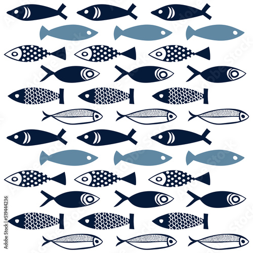 Fish seamless pattern background. Cute cartoon doodle vector illustration.