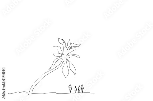 happy family and kids vacation concept walking under palm tropical tree on the beach