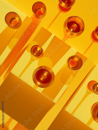 Red glassware over yellow background