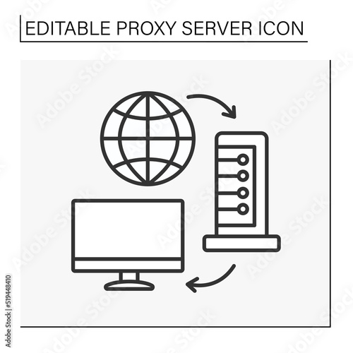 Computer networking line icon. Digital application intermediary between client and server. Proxy server concept. Isolated vector illustration. Editable stroke