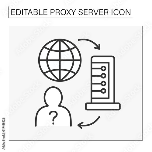 Computer networking line icon. Unknown client. Public hosting service. Application between global network and host. Proxy server concept. Isolated vector illustration. Editable stroke