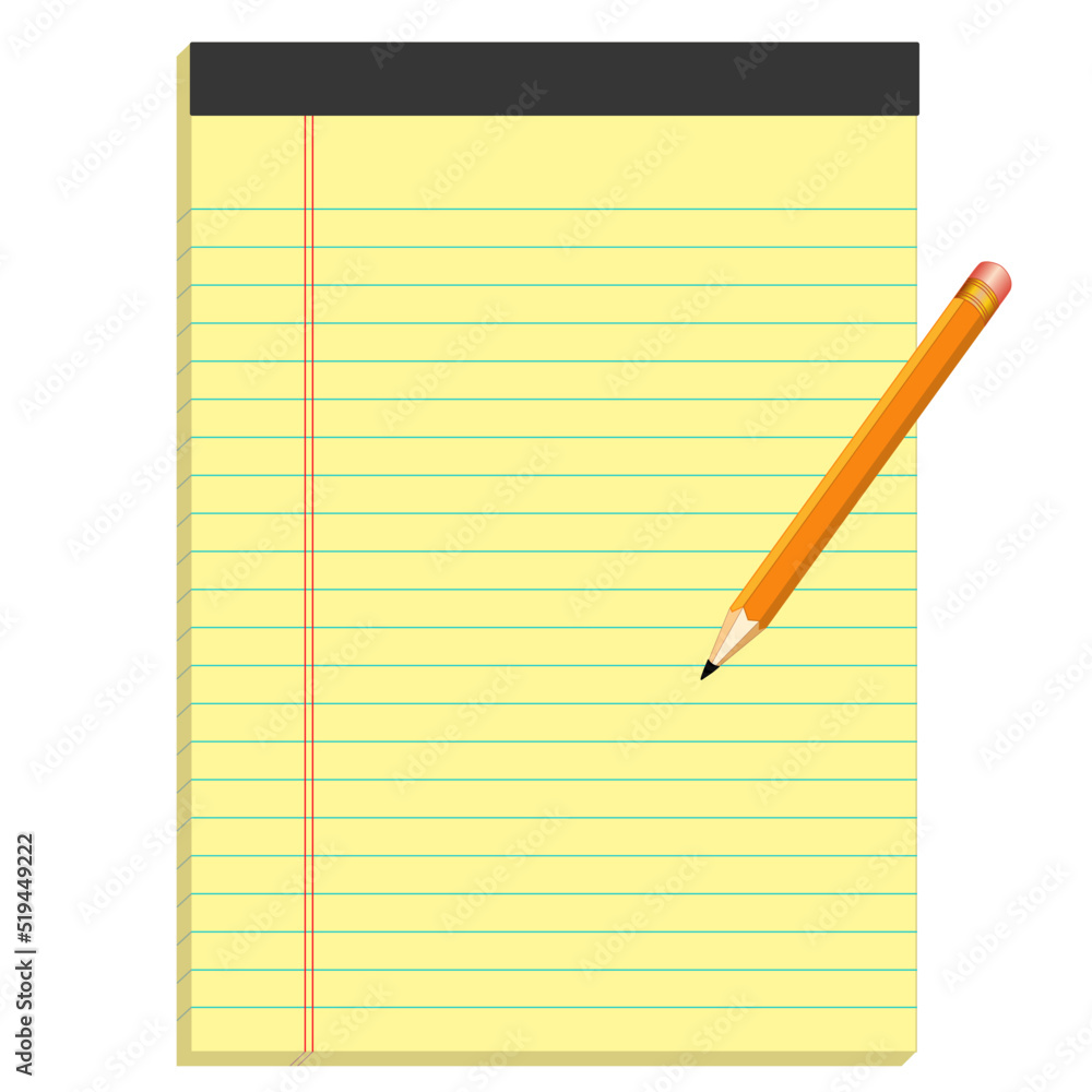Yellow Legal Pad of Paper, Full Size, with Copy Space, Lead Pencil isolated on white background Yellow Legal Pad of Paper, Full Size, with Copy Space, Lead Pencil isolated on white background