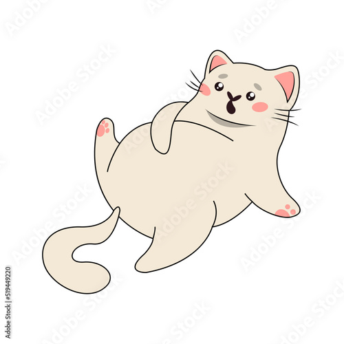Vector illustration of a fat plush cat. Happy pet is a glutton