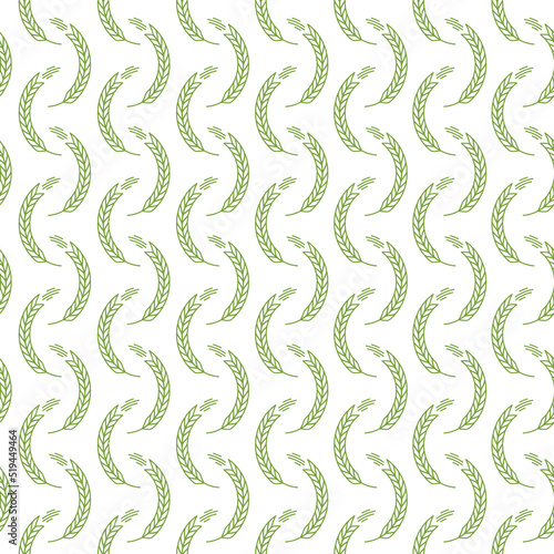 Ear seamless pattern green color on white background for decoration bakery market, organic shop, nature firm, natural product store, ecology company, garden, farming, forest. Vector Illustration
