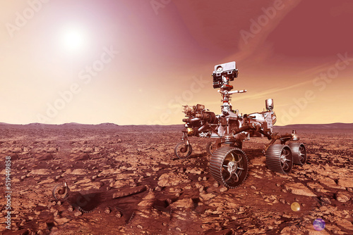 Mars rover on the surface of the planet Mars. Elements of this image furnished by NASA