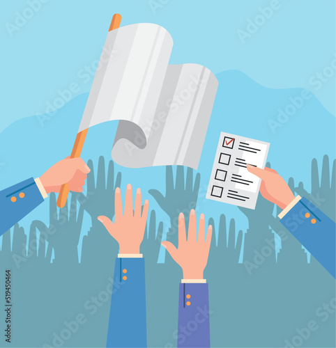voters hands with flag