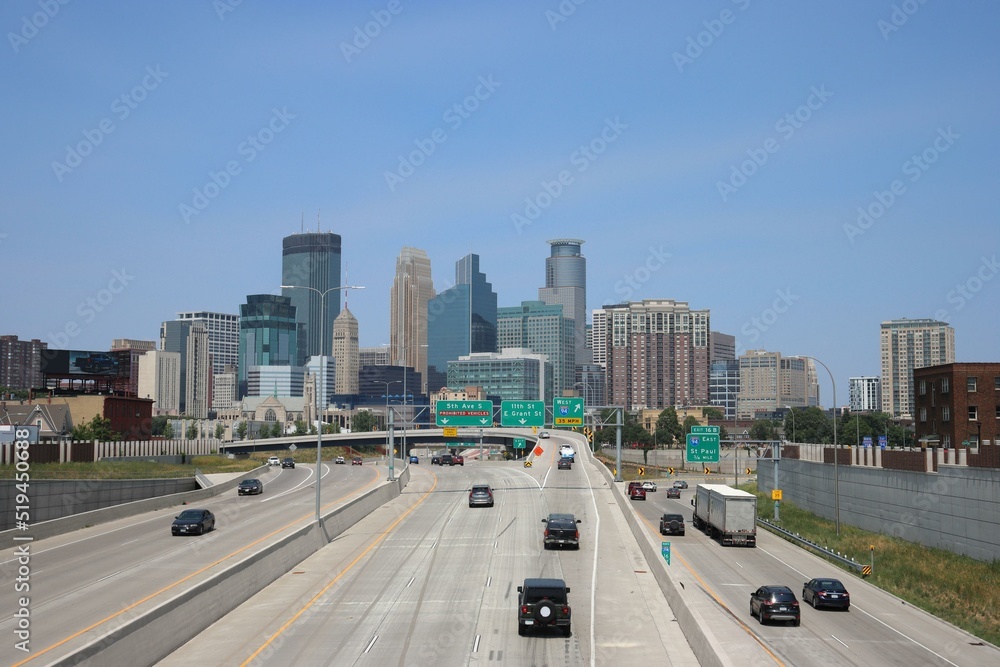 Freeways and Downtown Buildings in Minneapolis, Minnesota