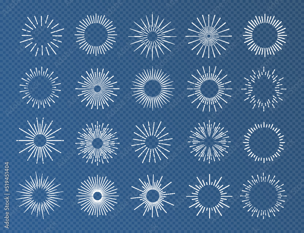 Sunburst set white color isolated on transparent background for decoration, logo, emblem, tag, badge. Star, firework explosion, rays of light collection. Vector Illustration 10 eps Sunburst set white color isolated on transparent background for decoration, logo, emblem, tag, badge. Star, firework explosion, rays of light collection. Vector Illustration 10 eps