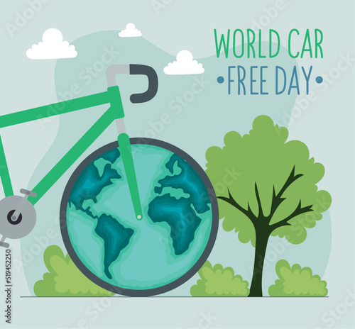 world car free day lettering postcard