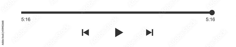 Song, podcast or video ending. Media player progress bar with time slider, play, rewind and fast forward buttons. Template of audio or video player playback panel. Vector graphic illustration Song, podcast or video ending. Media player progress bar with time slider, play, rewind and fast forward buttons. Template of audio or video player playback panel. Vector graphic illustration