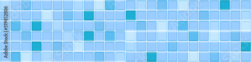 Blue square tile seamless pattern. Swimming pool floor background. Bathroom or toilet ceramic or glass wall texture. Interior or facade mosaic surface. Vector flat illustration