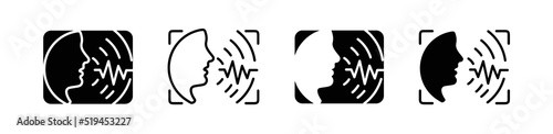 Foto set of woman and man voice command icon with sound waves, vector illustration