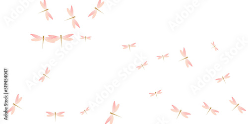 Exotic rosy pink dragonfly isolated vector wallpaper. Summer beautiful damselflies. Simple dragonfly isolated children background. Sensitive wings insects graphic design. Tropical creatures