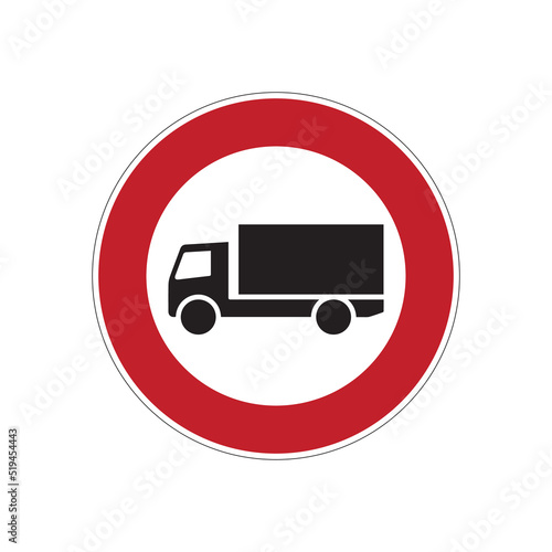 International road sign The movement of trucks is prohibited isolated on white background. Traffic symbol. Vector illustration.