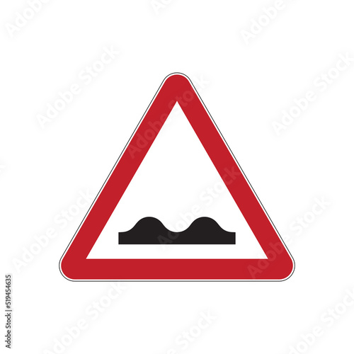 International road sign rough road isolated on white background. Bad road warning. Traffic symbol. Vector illustration.
