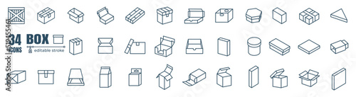 Box editable stroke pictogram and minimal thin line web icon set. Outline icons collection. Simple vector illustration.